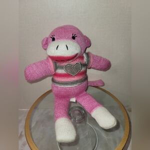 Small Pink Striped Sock Monkey Plush
